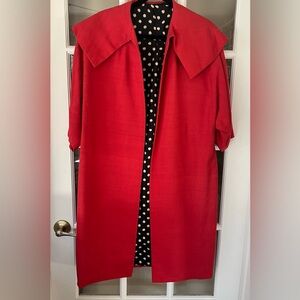 Red Silk Coat with Polka Dot Lining